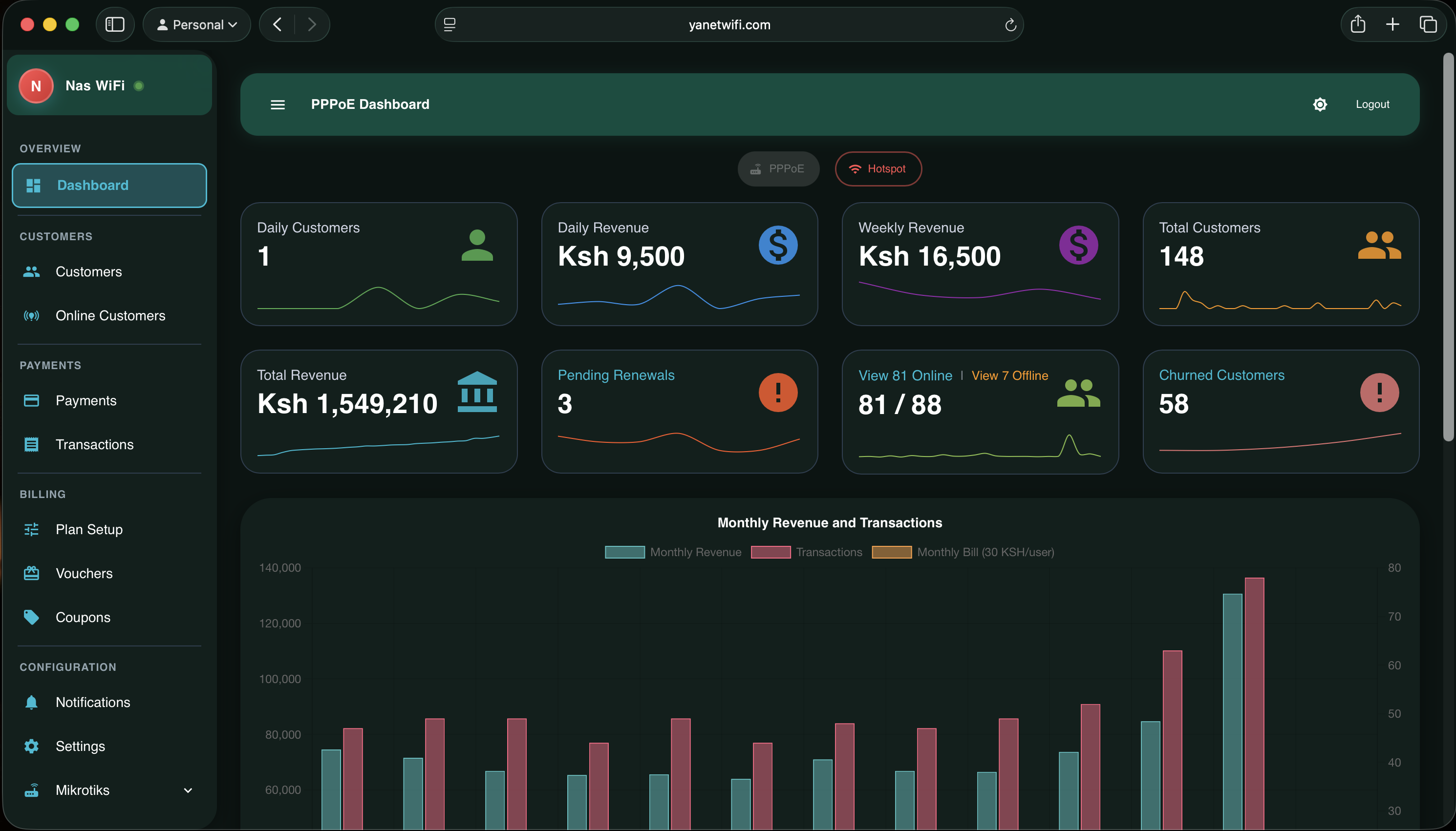 NasRadius Desktop Dashboard